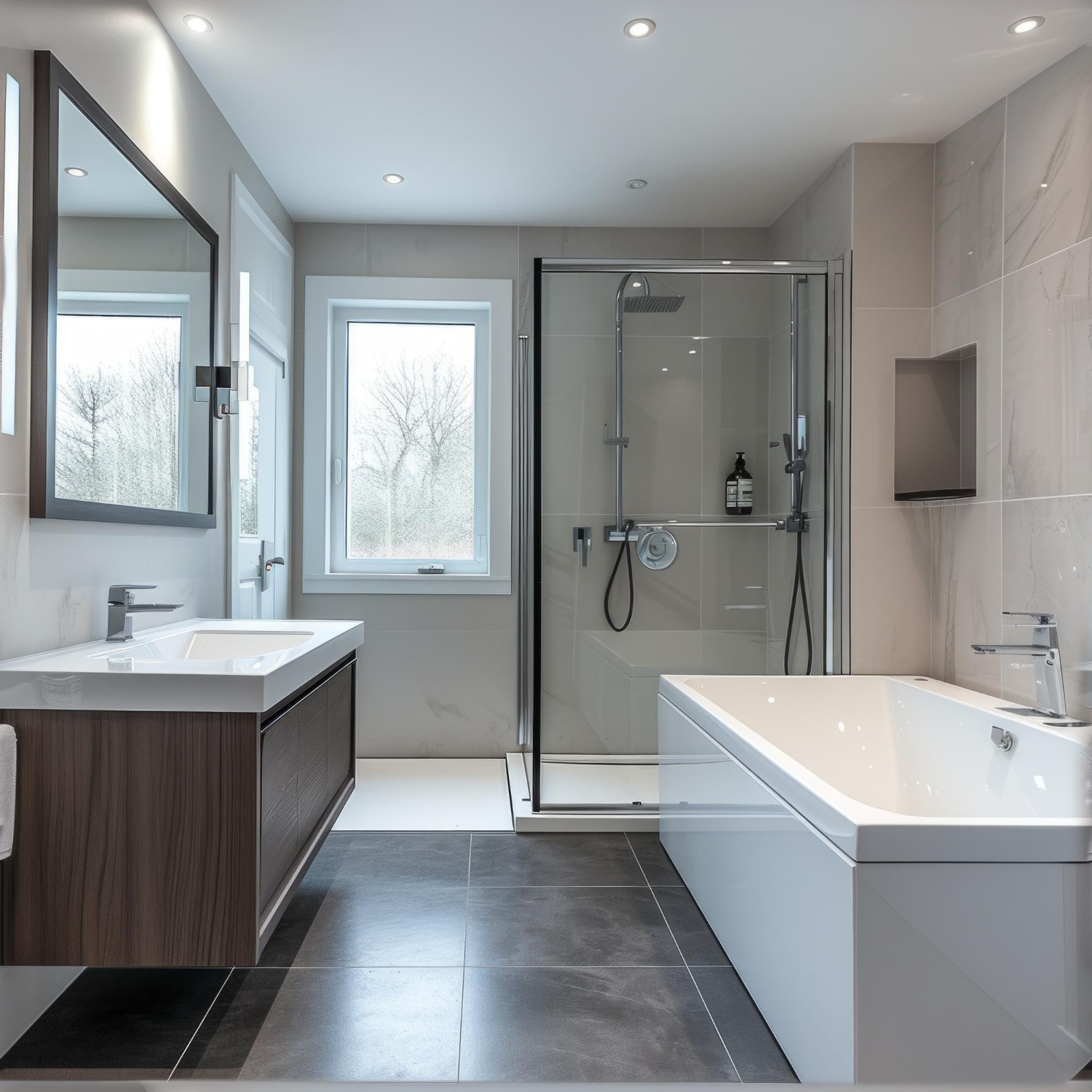 Modern bathroom remodeling project showing updated fixtures and tile work